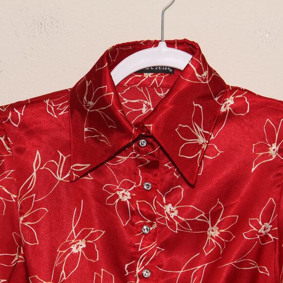 Vintage Wet Seal Satin Floral Top No size tag Short sleeve - Picture 3 of 7